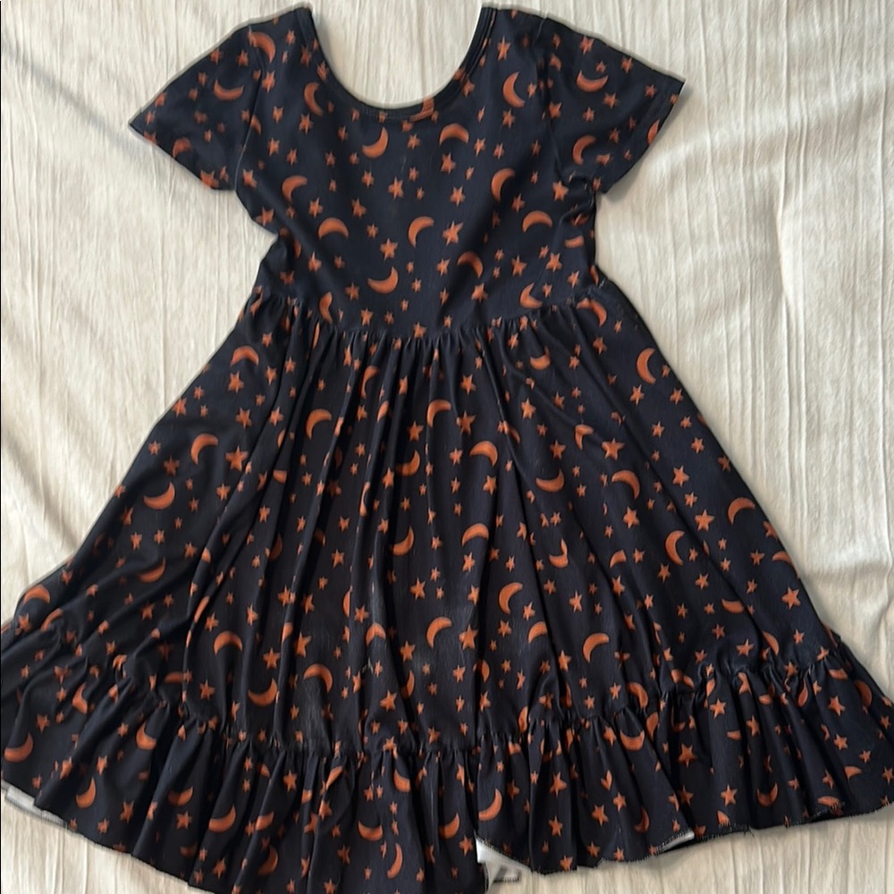 Kids Starry Night Dress - Black and Orange